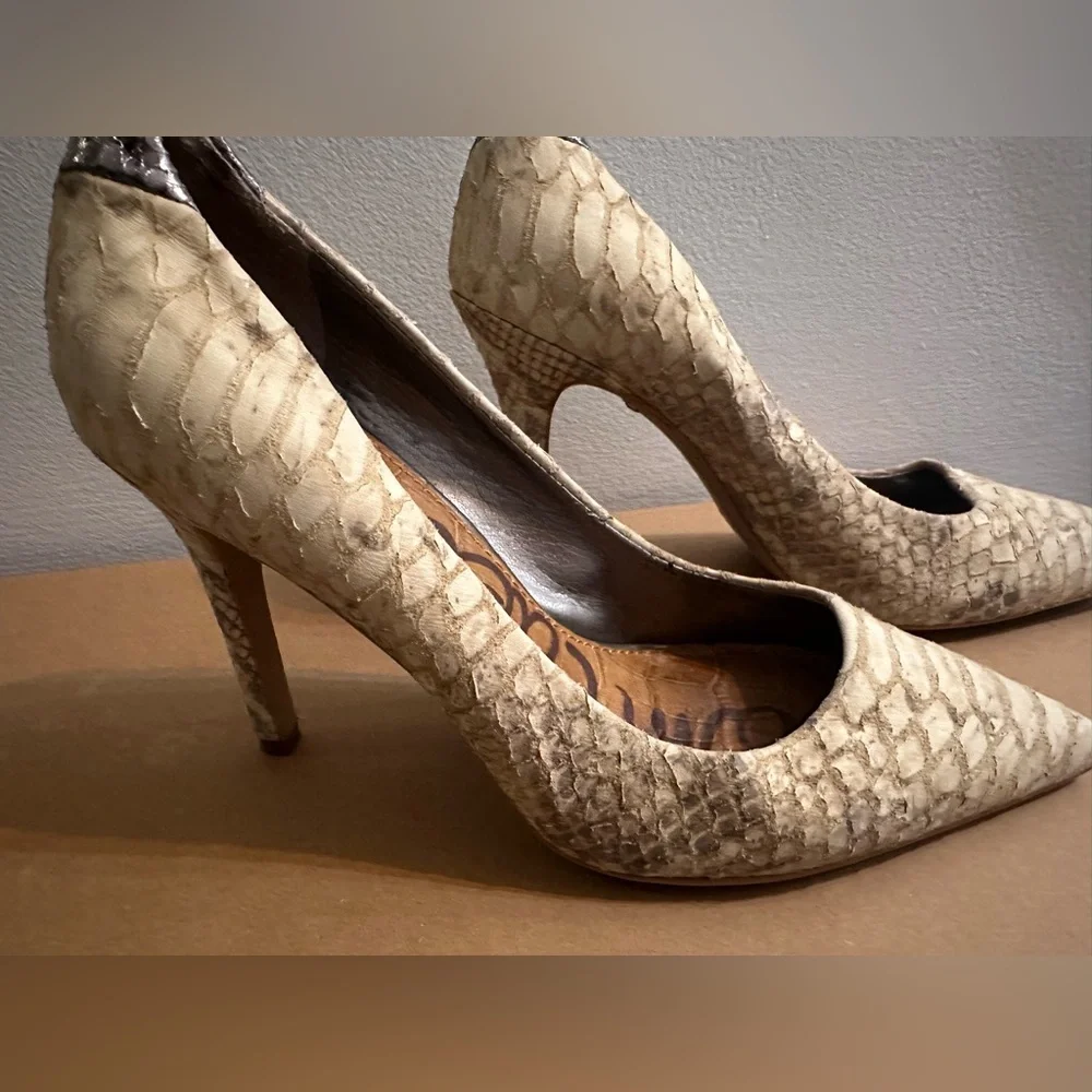 Sam Edelman Cream Snakeskin Heels - Picture 4 of 5